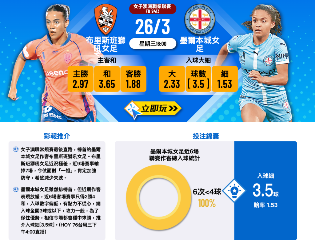 墨爾本城女足 vs 布里斯班獅吼女足