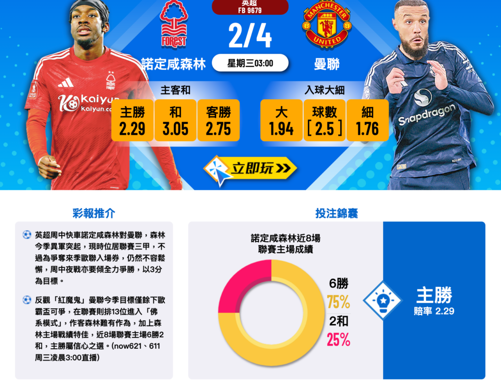 曼聯對決諾定咸森林