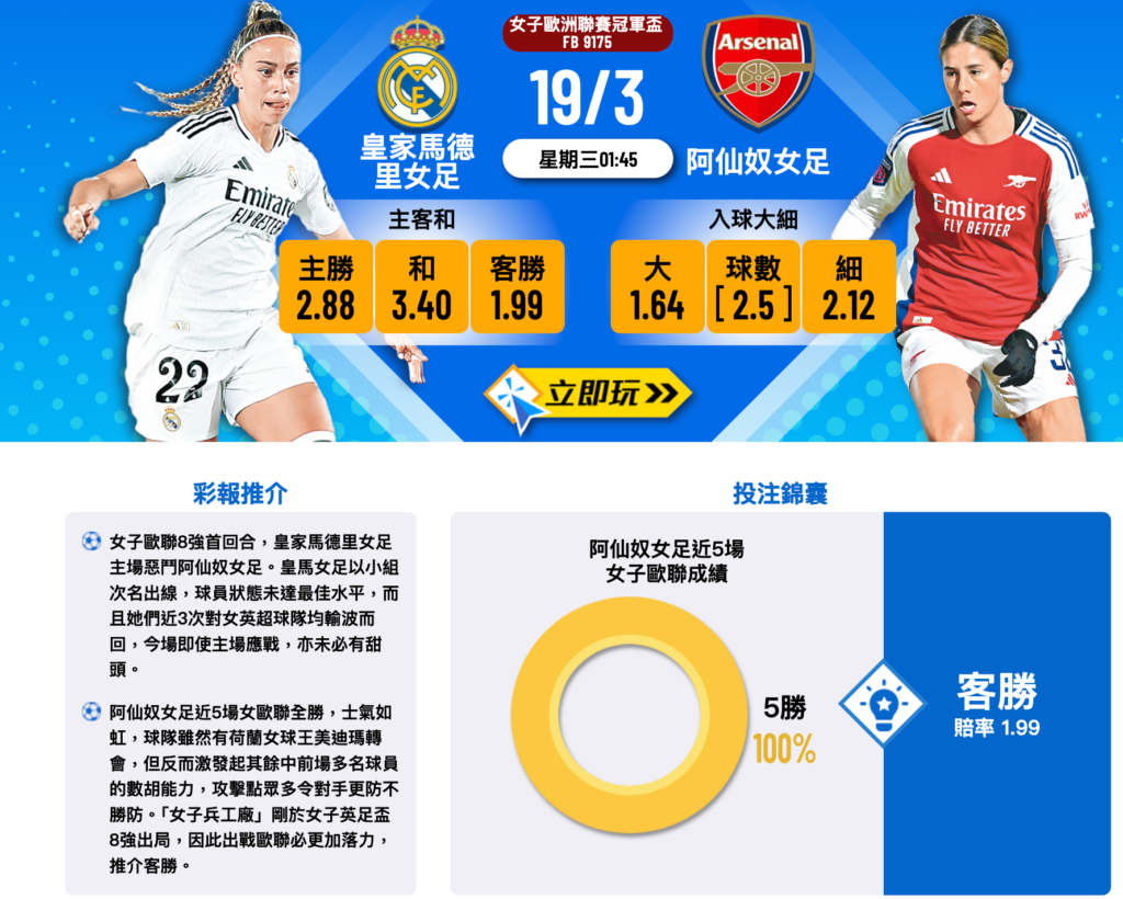 皇家馬德里女足 vs 阿仙奴女足 