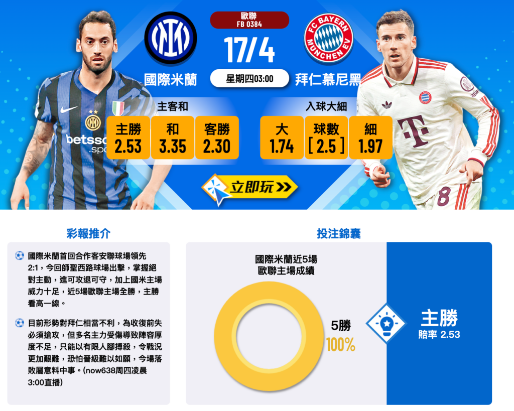 國際米蘭 vs 拜仁慕尼黑
