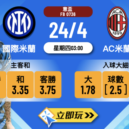 國際米蘭 vs AC米蘭：意盃4強次回合激戰解析（5大波膽投注建議）