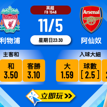 利物浦 vs 阿仙奴波膽推介：6項重點深入分析與數據表格
