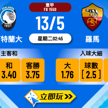 阿特蘭大 vs 羅馬：5大波膽推薦與賠率分析指南