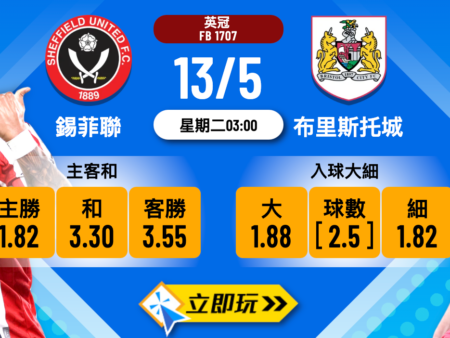 錫菲聯 vs 布里斯托城：5大熱門樂古波膽盤口及全面分析