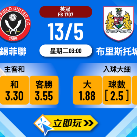 錫菲聯 vs 布里斯托城：5大熱門樂古波膽盤口及全面分析