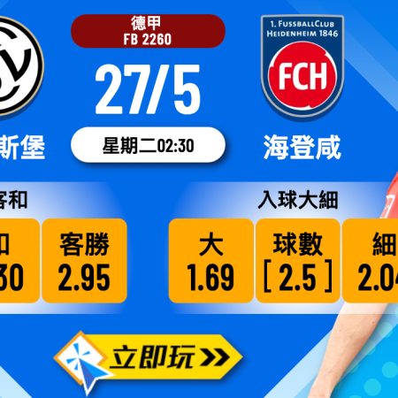 艾華斯堡 vs 海登咸波膽深度推介：盤口、數據、投注策略全分析（含7大玩法）