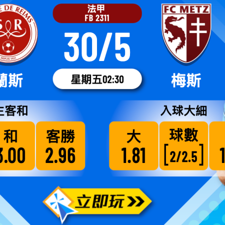 蘭斯 vs 梅斯附加賽入球波膽詳盡推介：盤路數據＋分析建議