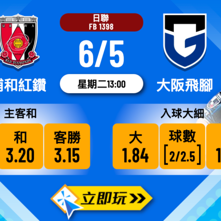 浦和紅鑽 vs 大阪飛腳波膽推介：5個關鍵數據解析與賠率盤點