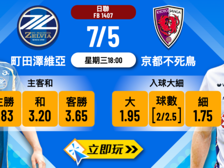 町田澤維亞 vs 京都不死鳥 波膽詳盡推介：近期狀態數據與入球大勢全解析（2025深度盤路指南）