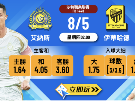 艾納斯 vs 伊蒂哈德：三大數據揭示本場樂古波膽最佳推介