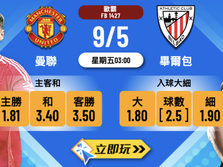 曼聯 vs 畢爾包：3大必看數據深度解析波膽推介