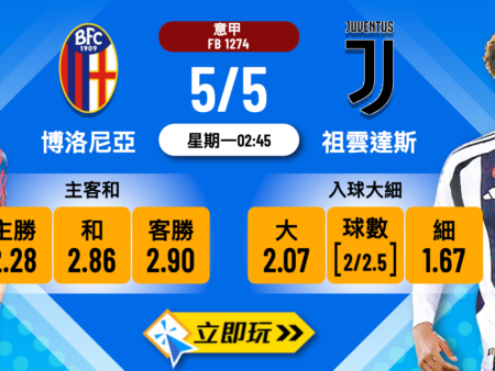 博洛尼亞 vs 祖雲達斯：五大數據波膽精選及投注建議