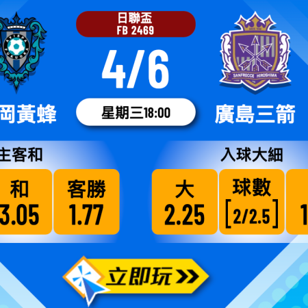 福岡黃蜂 vs 廣島三箭波膽推介：數據、盤口與最強玩法一次看清（含勝率分析）