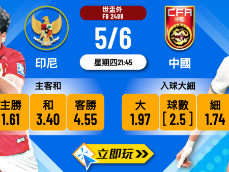 印尼 vs 中國世盃外圍賽波膽推介｜數據全解懶人包2024