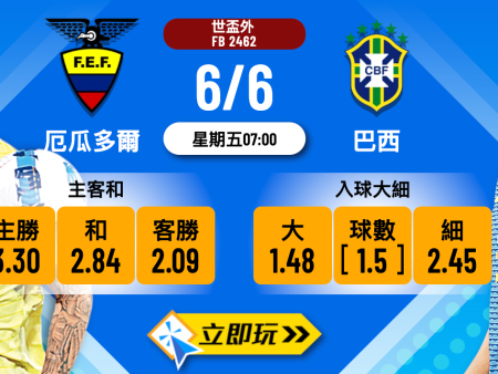 巴西 vs 厄瓜多爾波膽深度推介：數據解析與熱門比分建議（2024對碰解讀）