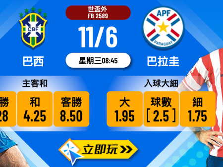 5點深度前瞻：巴西 vs 巴拉圭 南美世盃外焦點對決與波膽推介