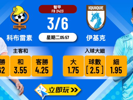 科布雷素 vs 伊基克：5大波膽心水及賠率全面分析
