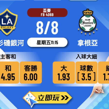 北美聯盃前瞻：洛杉磯銀河 vs 拿根亞 3大核心分析與賽果推介