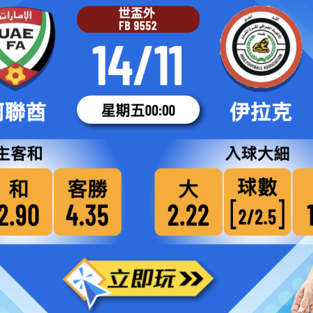 世盃外生死戰前瞻：阿聯酋 vs 伊拉克 4 大核心數據拆解