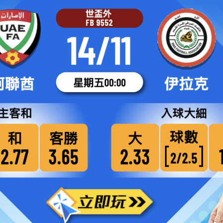 世盃外前瞻：阿聯酋 vs 伊拉克 4 大數據拆解生死戰！