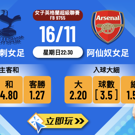 倫敦打吡前瞻：熱刺女足 vs 阿仙奴女足 3大波膽預測分析