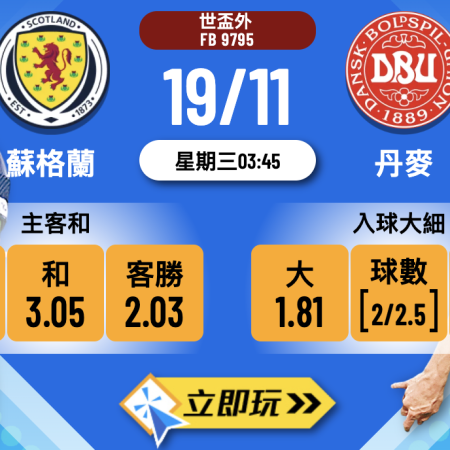 世盃外生死戰前瞻：蘇格蘭 vs 丹麥 3大關鍵數據分析