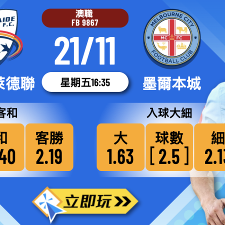 澳職前瞻：阿德萊德聯 vs 墨爾本城 賽事分析及波膽推介