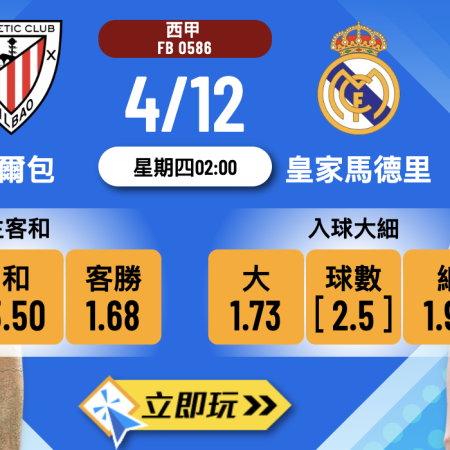西甲前瞻分析2025：畢爾包 vs 皇家馬德里 鐵血主場硬撼疲憊艦隊