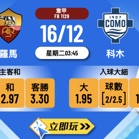 意甲前瞻分析：羅馬 vs 科木 深度拆解3大關鍵