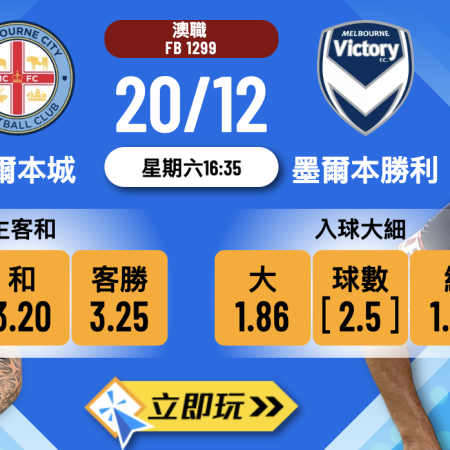 【澳職 2025】墨爾本城 vs 墨爾本勝利 3 大核心數據預測波膽
