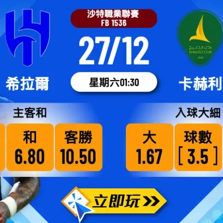希拉爾 vs 卡赫利：2025沙特聯賽焦點戰，3大波膽心水推介！