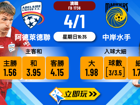 阿德萊德聯 vs 中岸水手 2025澳職主場龍惡鬥榜尾虎3大預測