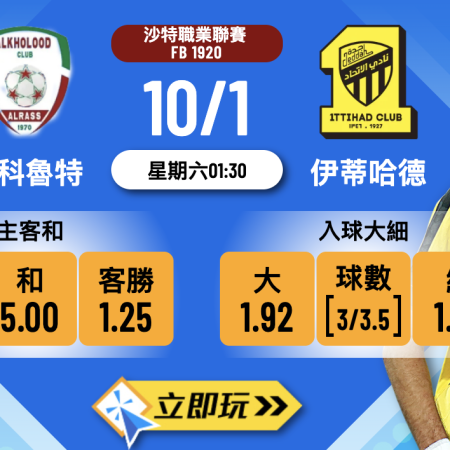艾科魯特 vs 伊蒂哈德 2026 沙職激鬥 3 大波膽心水推介
