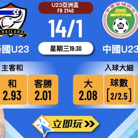 泰國U23 vs 中國U23【U23亞洲盃2026】1個決定性數據預測最終波膽