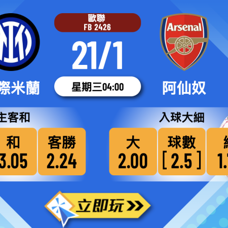 【歐聯2026】國際米蘭 vs 阿仙奴 3大波膽心水推介！榜首大戰一觸即發