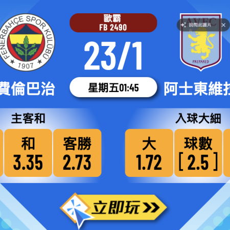 費倫巴治 vs 阿士東維拉 2025歐霸3大波膽心水推介