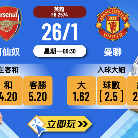 【仙魔大戰2026】阿仙奴 vs 曼聯 3大核心數據解盤推介