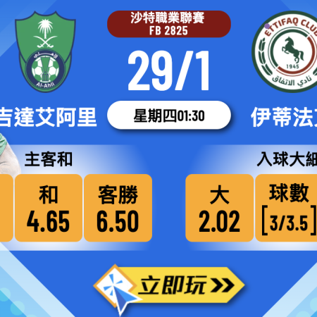 樂古娛樂波膽推介：吉達艾阿里 VS 伊蒂法克 賽事分析與精準預測