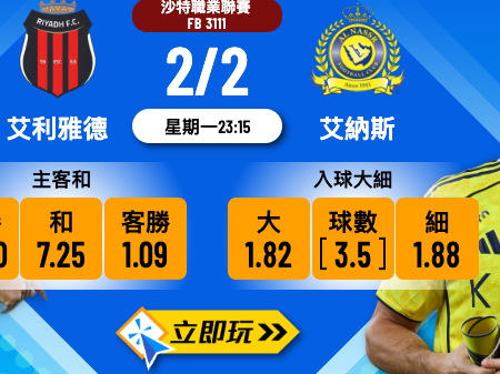 【樂古娛樂波膽推介】艾利雅德 vs 艾納斯：C朗大殺四方！入球騷有得諗