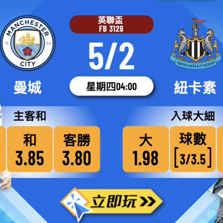 樂古娛樂波膽推介：英聯盃4強次回合曼城 vs 紐卡素生死戰！藍月亮主場勢不可擋？ ⚽️🏆