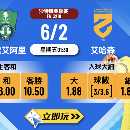 5大必睇數據！吉達艾阿里 vs 艾哈森 波膽推介：主場勢必大炒客隊？