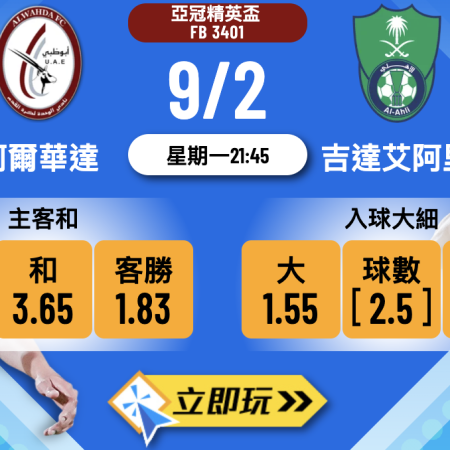 【樂古娛樂波膽推介】亞冠精英盃：阿爾華達 VS 吉達艾阿里 —— 數據分析與獨家心水
