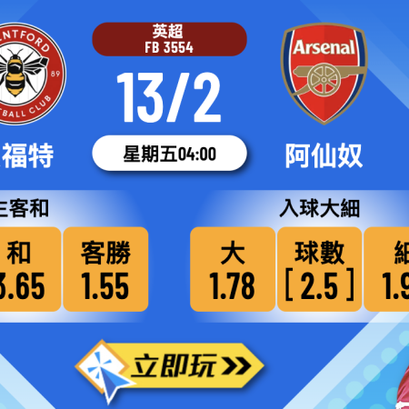 賓福特 vs 阿仙奴：英超樂古娛樂波膽推介及賽前分析