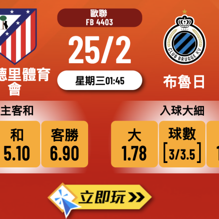 【樂古娛樂波膽推介】馬德里體育會 vs 布魯日：歐聯次回合主場誓勝，入球大細點樣買？⚽️🔥