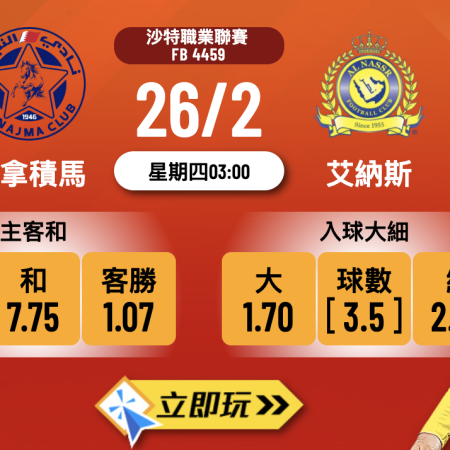 沙特職業聯賽：艾拿積馬 VS 艾納斯 賽事分析與波膽預測