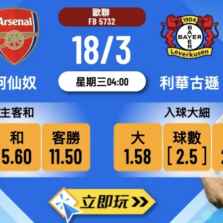 ⚽ 2026 歐聯 16 強激戰！阿仙奴 vs 利華古遜 終極波膽推介 💰