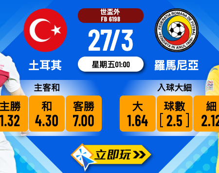 ⚽ 2024世盃外大激鬥！3大理由看好 土耳其 vs 羅馬尼亞 終極波膽推介