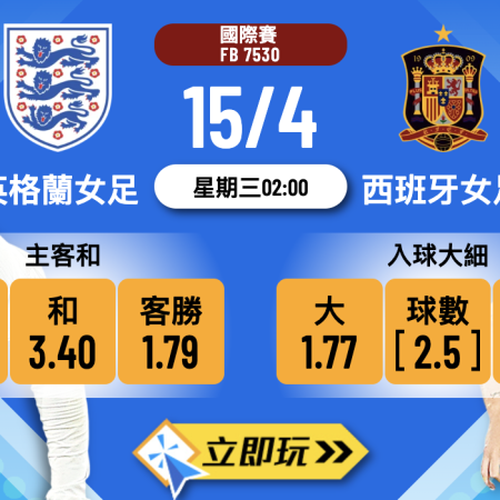 樂古娛樂波膽推介：英格蘭女子隊對西班牙女子隊 榜首大戰 7530