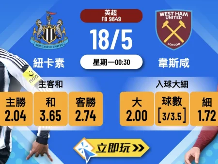 英超煞科戰前瞻：5大理由撐紐卡素 vs 韋斯咸半場入球狂飆！🔥3.5倍波膽等你攞