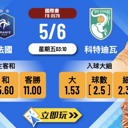 1 篇搞掂：法國 vs 科特迪瓦（象牙海岸）樂古娛樂波膽推介｜熱身賽半場快攻有得諗